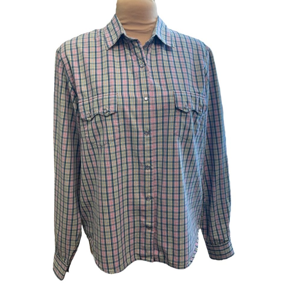 Panhandle Slim Women M Pink Blue Plaid Pearl Snap Quality Western Wear